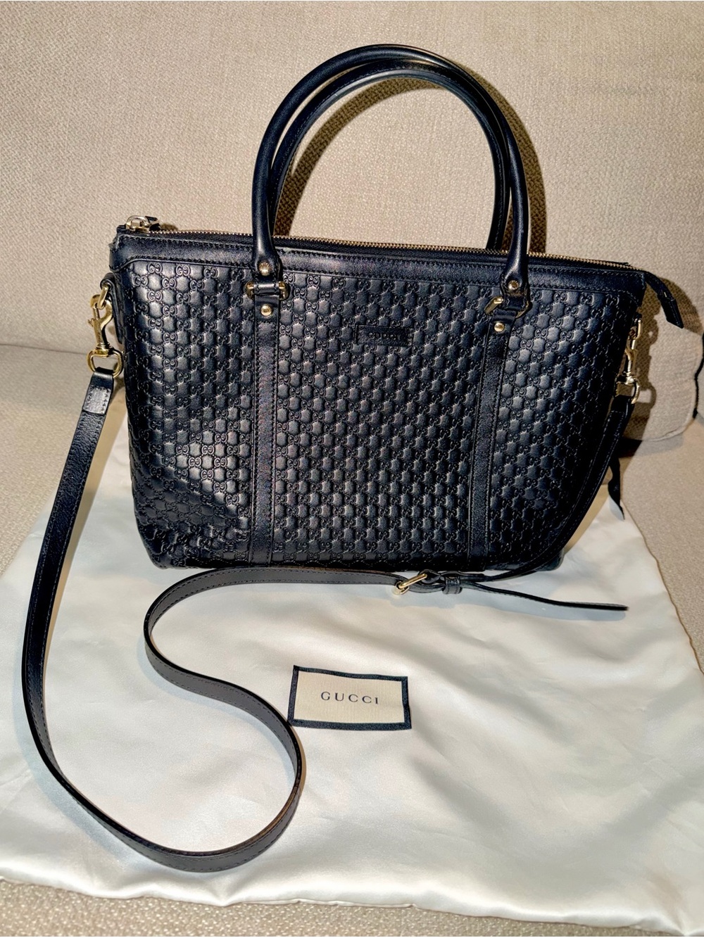 Microguccissima Gucci Black Leather GG Embossed Satchel - Picture 2 of 13